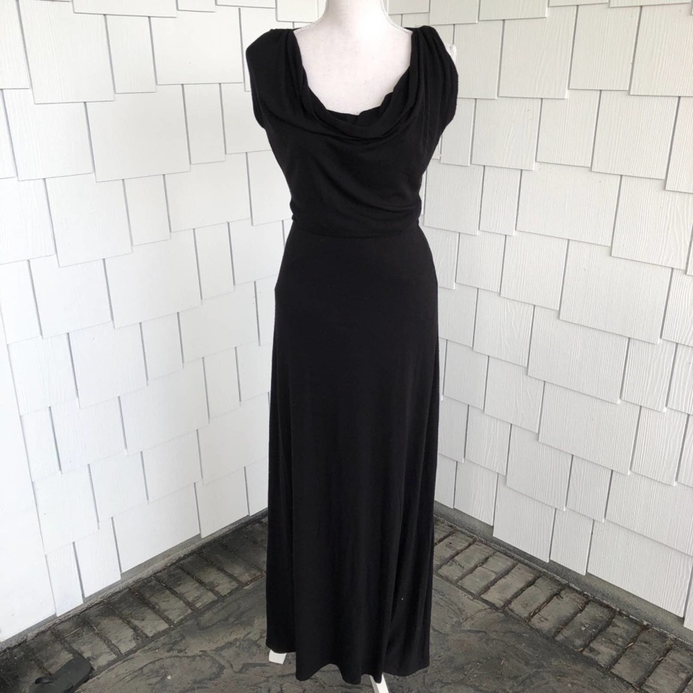 Threads & States Women's Black Sleeveless Tie Waist Cowl Neck Maxi Dress sz S - Picture 3 of 5